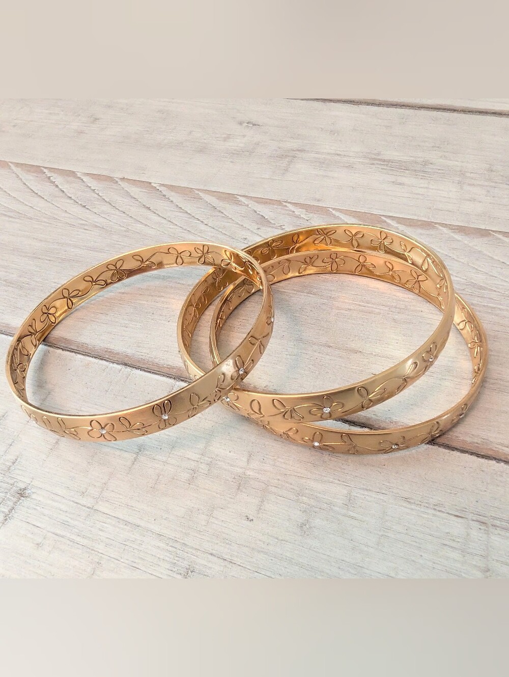 Brighton Flower Engraved Goldtone Bangle Bracelet Set Of 3